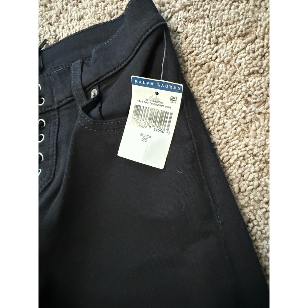 Polo Ralph Lauren Lace-Up Tompkins Super Skinny Jeans Black Denim Pants Size‎ 25 - Picture 3 of 11
